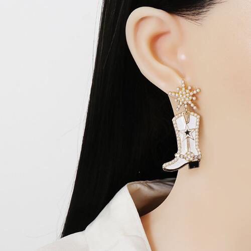 Rhinestone Boot Theme Alloy Dangle Earrings