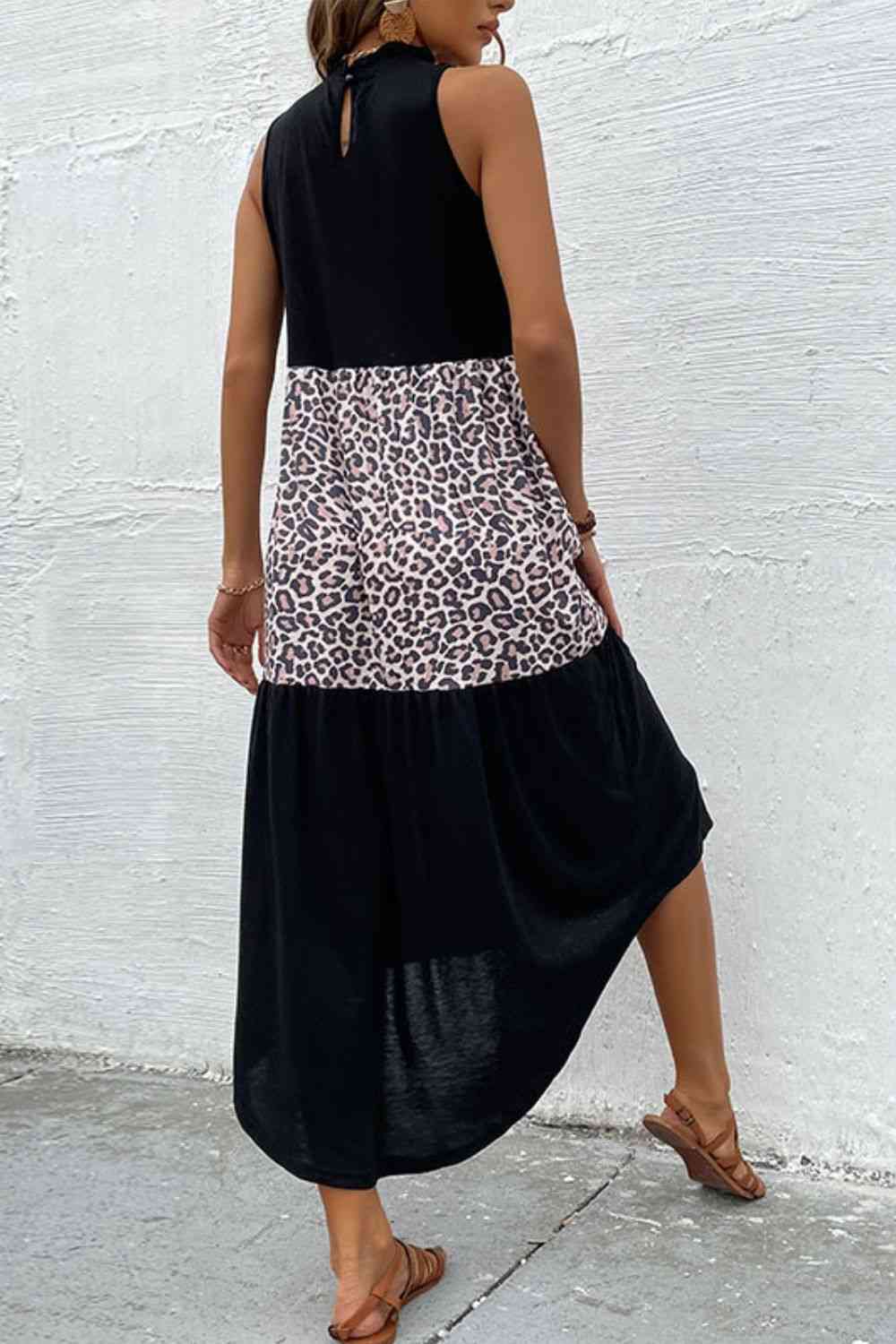 Black Leopard Contrast Sleeveless Maxi Dress