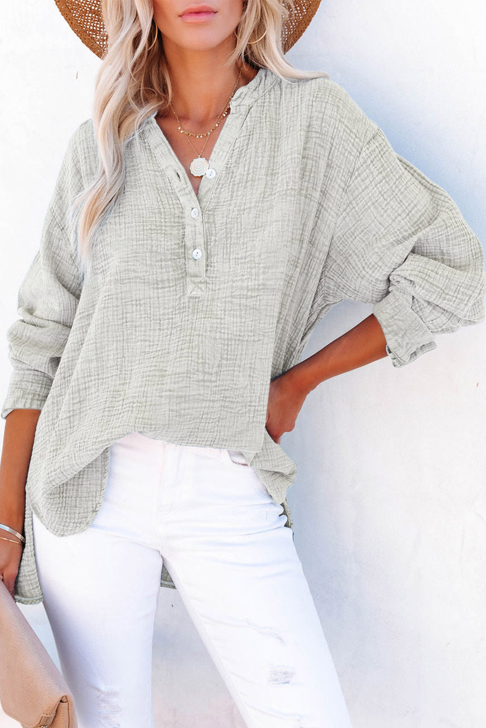 Full Size Buttoned Long Sleeve Blouse