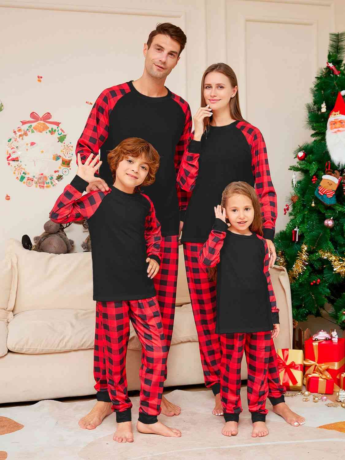 LITTLE KIDS Christmas Themed Raglan Sleeve Top and Plaid Pants Set SZ 2T-14Y