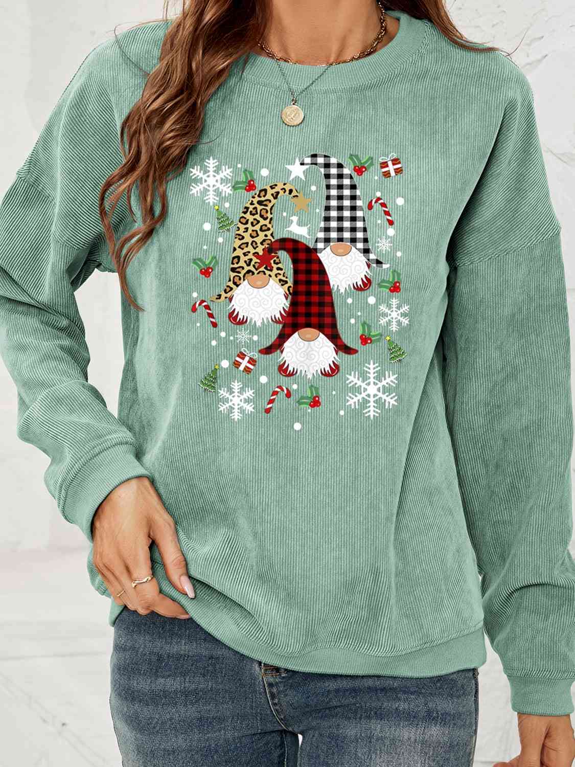 CHRISTMAS THEMED Faceless Gnome Graphic Drop Shoulder Sweatshirt