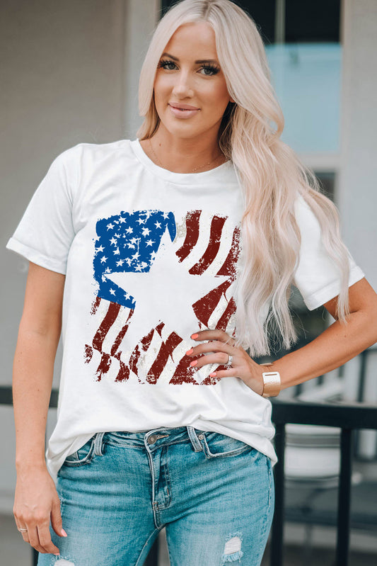 Full Size US Flag Graphic Round Neck Tee