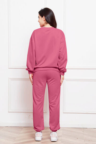 Comfy n' Cozy Round Neck Long Sleeve Sweatshirt and Pants Set