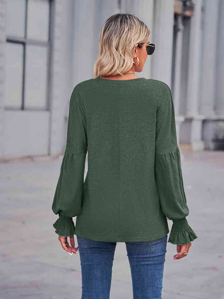 Full Size Round Neck Flounce Sleeve Blouse