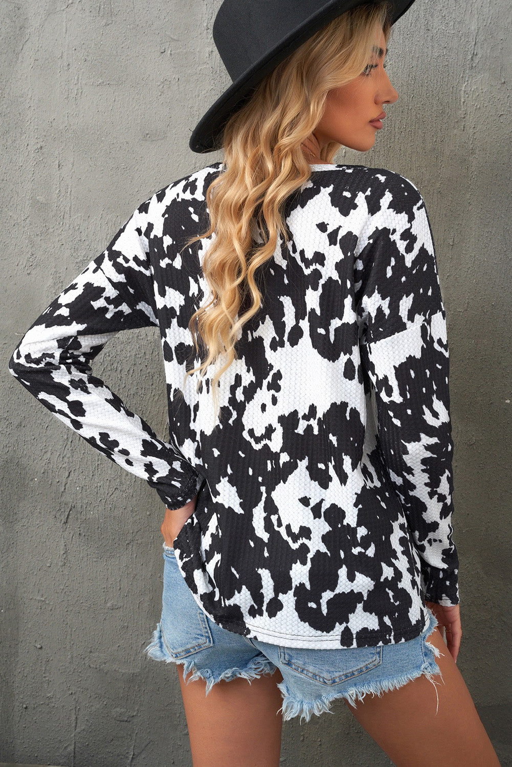 Women's Full Size Cow Print Round Neck Long Sleeve Top