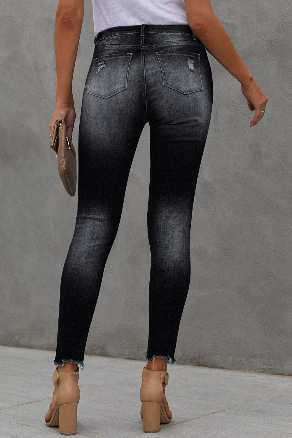 Women's Button Fly Hem Detail Ankle-Length Skinny Jeans