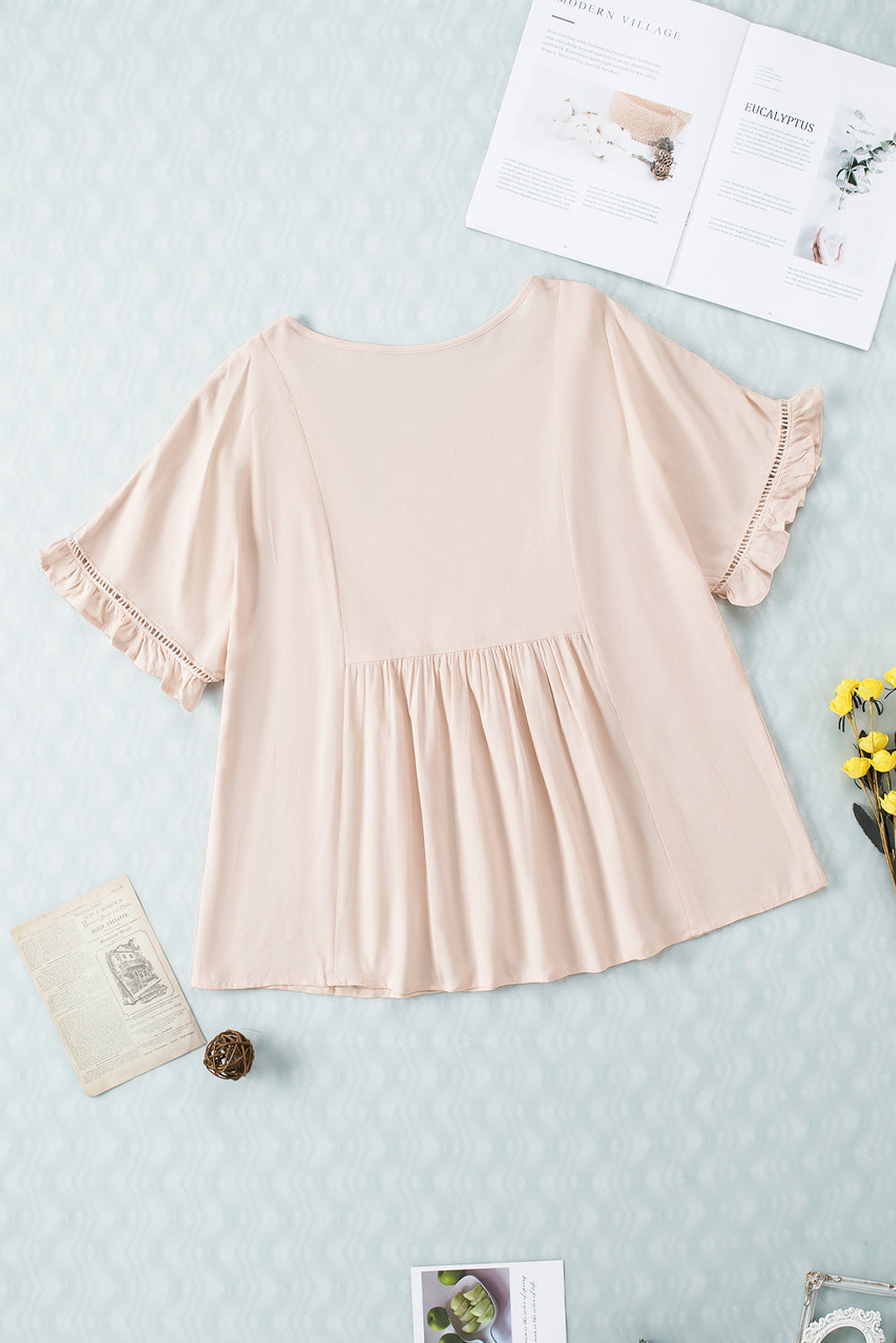 SO YOU V-Neck Flounce Sleeve Babydoll Blouse