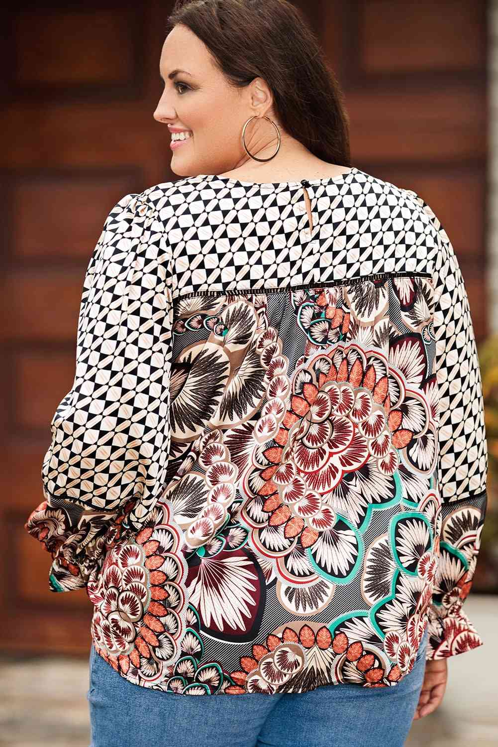 Full Size Printed Flounce Sleeve Blouse