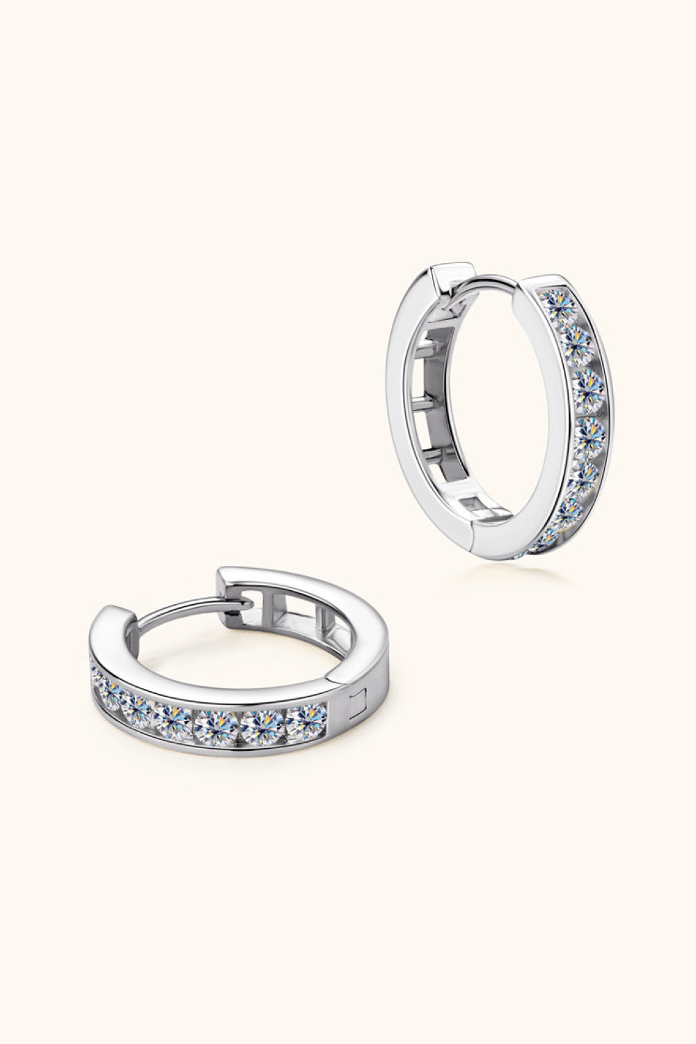 Moissanite 925 Sterling Silver Huggie Earrings | Length 0.65" Carat 0.96 Weight 0.08oz