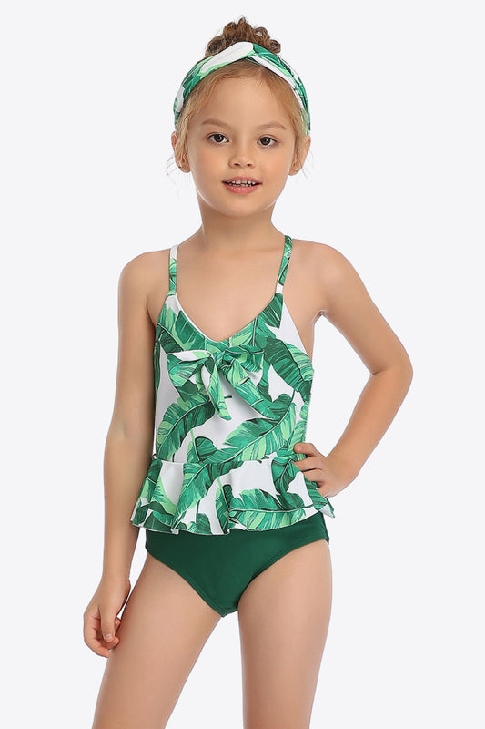 GIRLS YOUTH Printed Bow Detail Ruffled One-Piece Swimsuit SZ 4T-9Y
