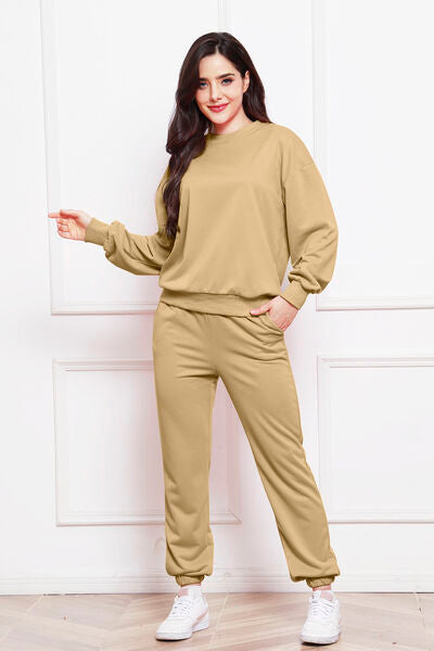 Comfy n' Cozy Round Neck Long Sleeve Sweatshirt and Pants Set