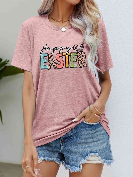 Seasonal HAPPY EASTER Graphic Round Neck Tee Shirt