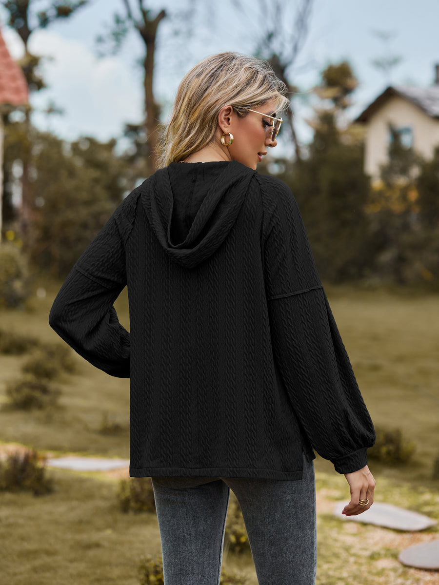 Full Size Cable-Knit Dropped Shoulder Hoodie