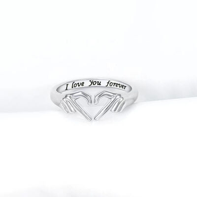 Hand Heart Shape 925 Sterling Silver Open Ring