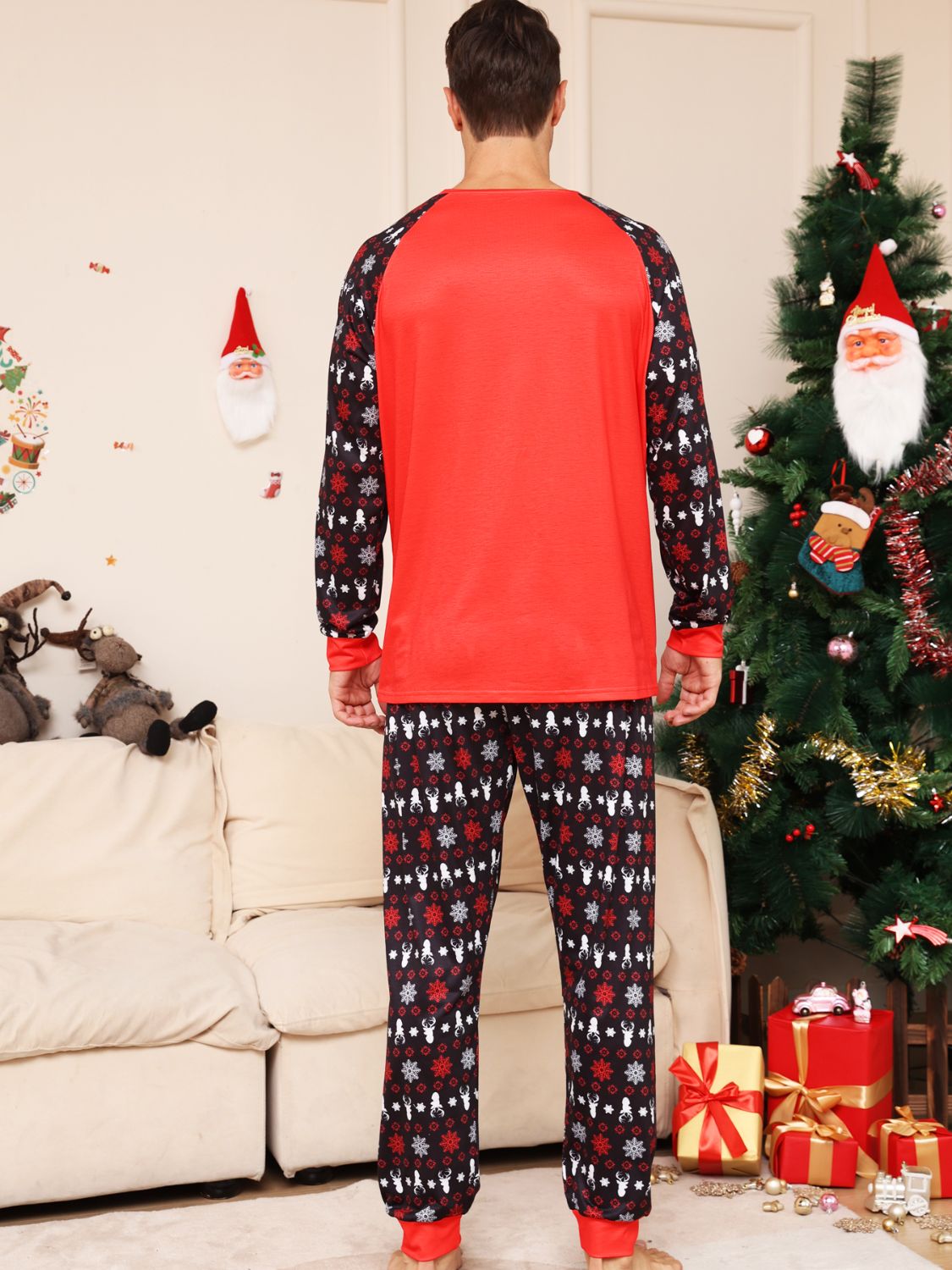 UNISEX ADULT PJ Full Size Christmas Reindeer Graphic Top and Pants Set