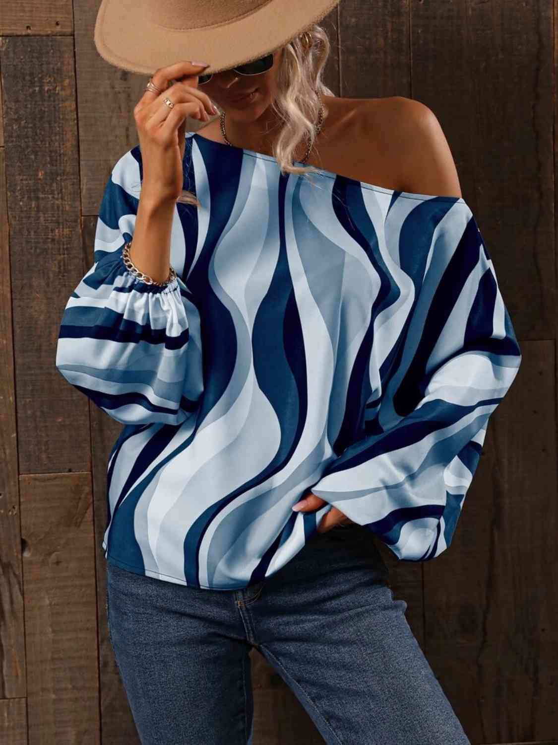 Full Size Printed Boat Neck Blouse