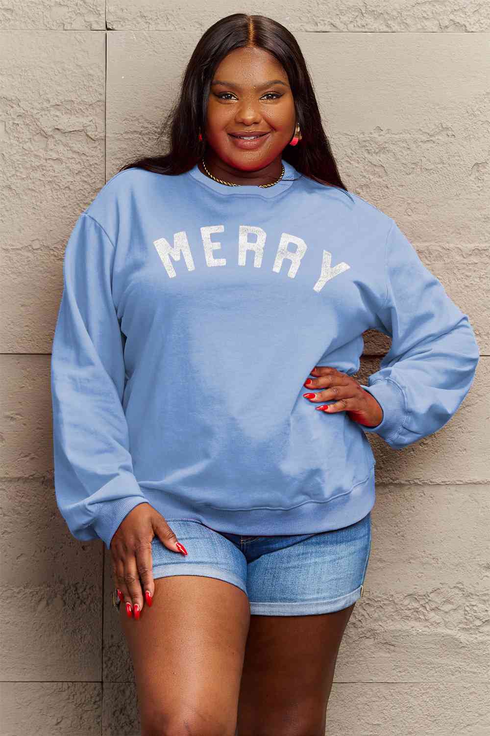 Simply Love Full Size Christmas MERRY Graphic Sweatshirt