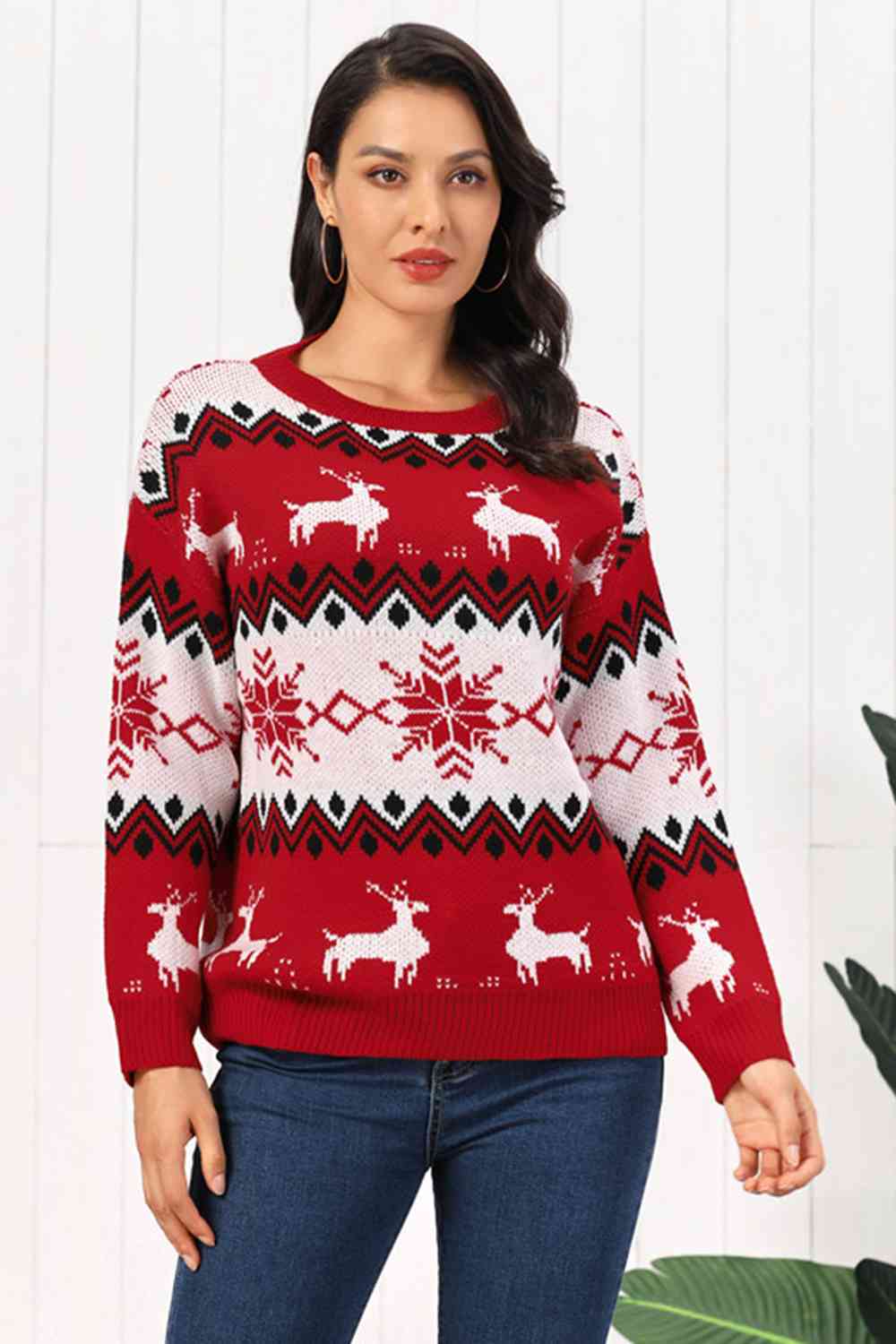 Christmas Reindeer Round Neck Sweater