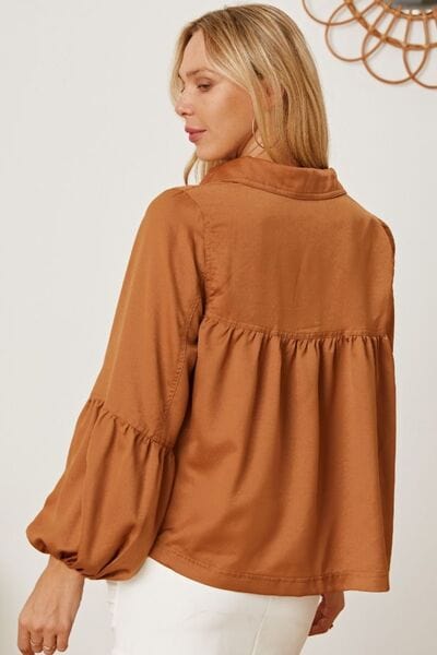 Laura Jay Balloon Sleeve Collared Neck Blouse