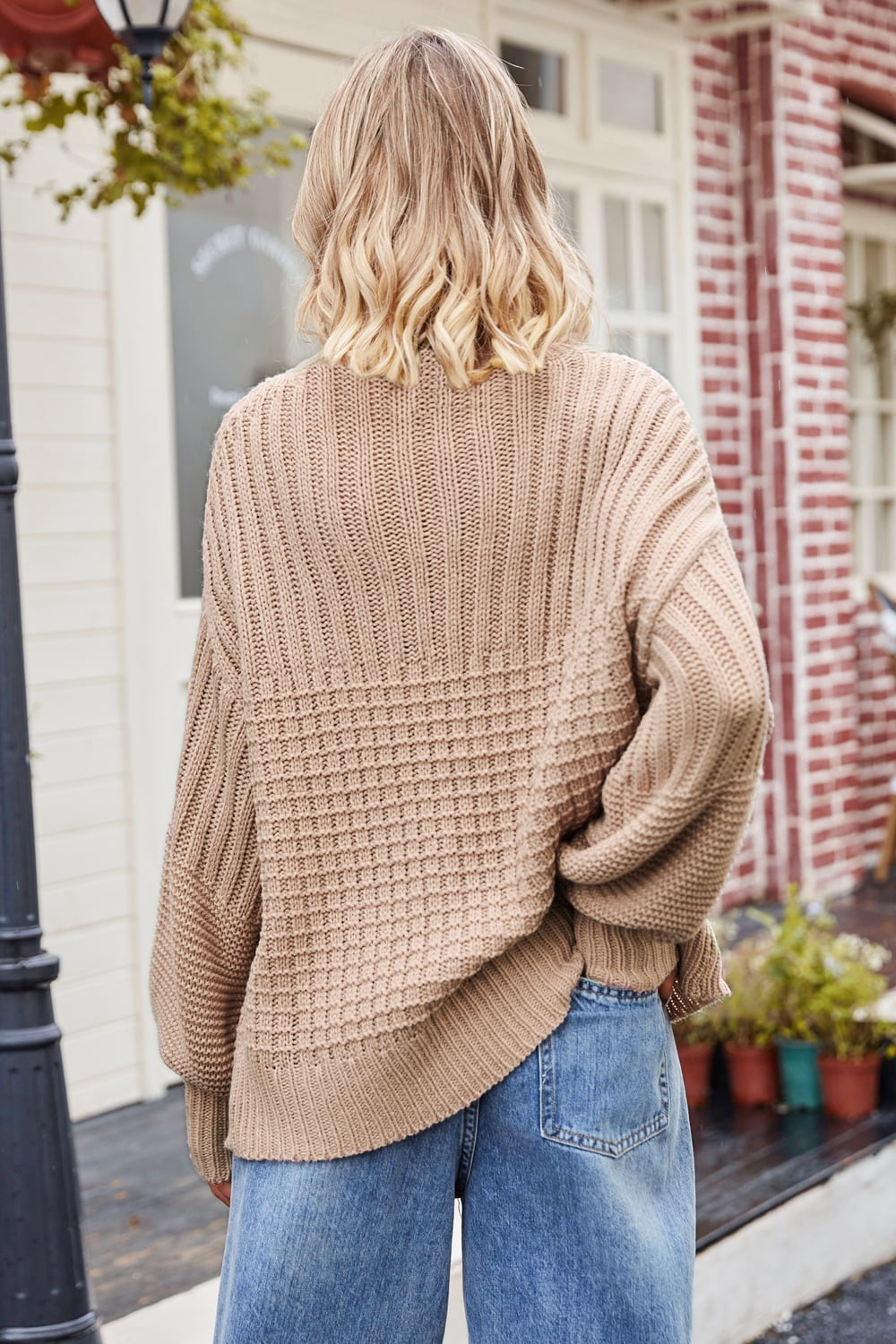 ZELDAlea Round Neck Dropped Shoulder Sweater