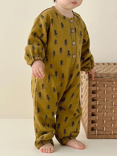 LITTLE KIDS UNISEX Printed Button Up Dropped Shoulder Jumpsuit SZ 3M-24M