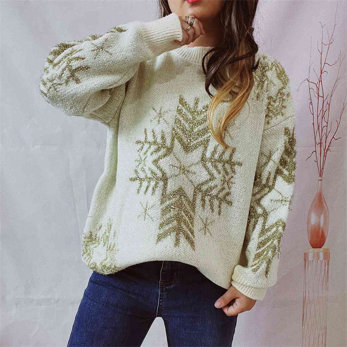 CHRISTMAS Snowflake Pattern Long Sleeve Sweater