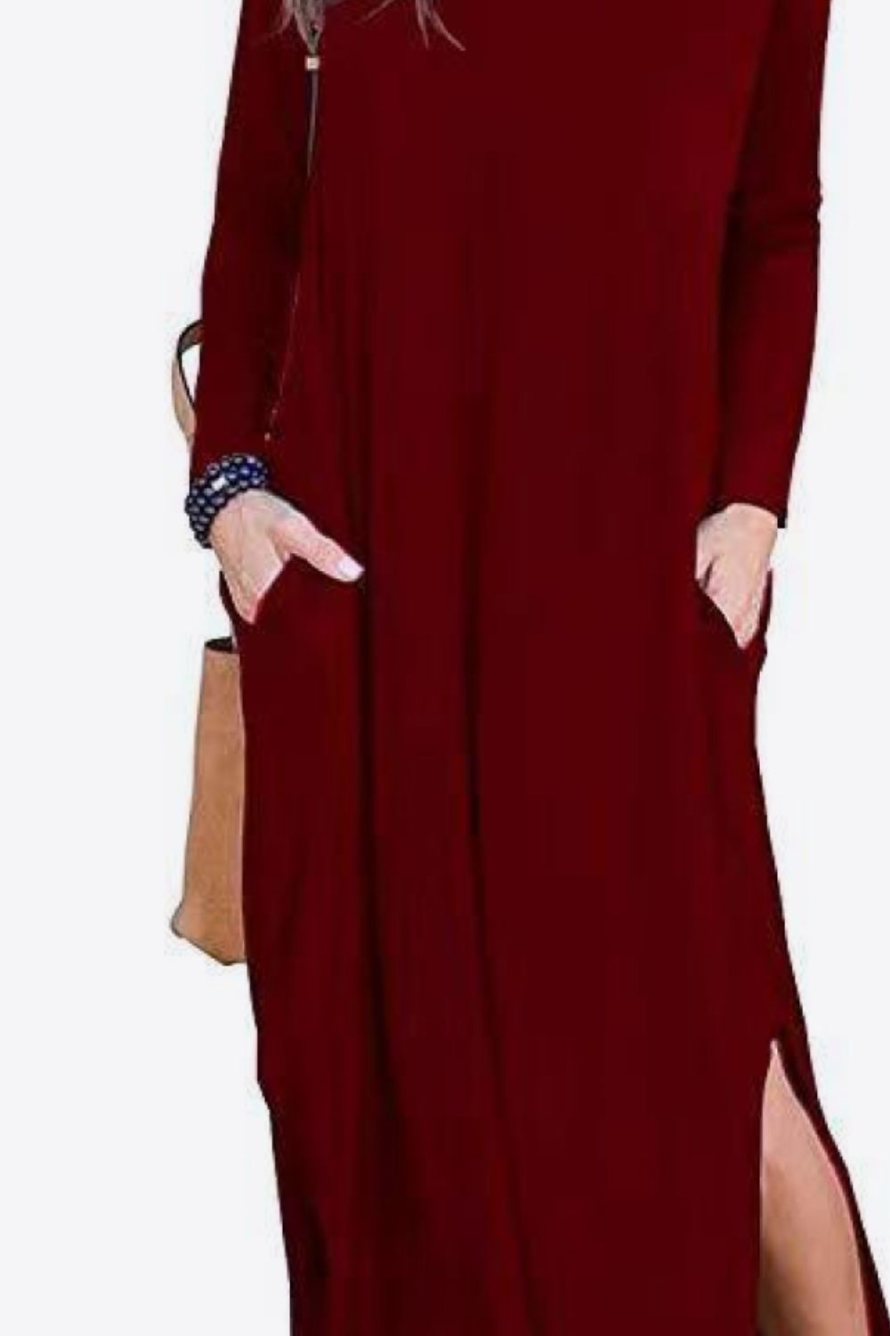 Women's Full Size Split Long Sleeve V-Neck Maxi Dress