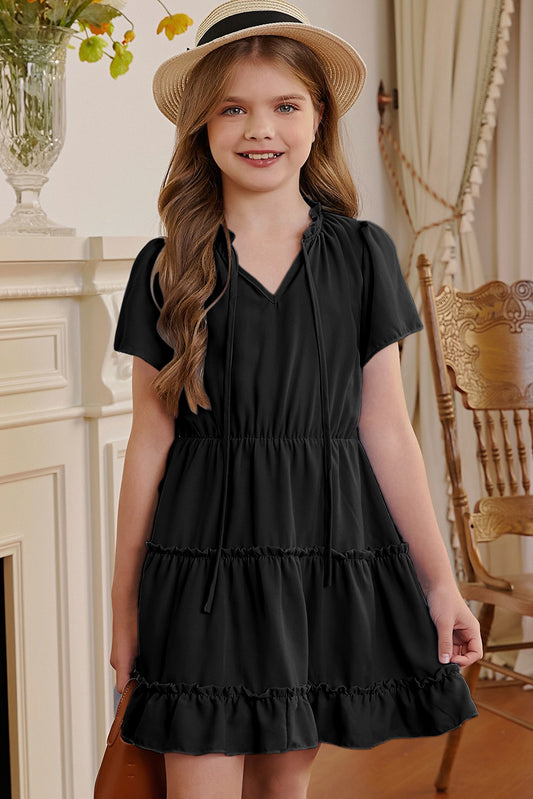 YOUTH GIRLS Frilled Notched Neck Puff Sleeve Dress SZ 4T-12Y