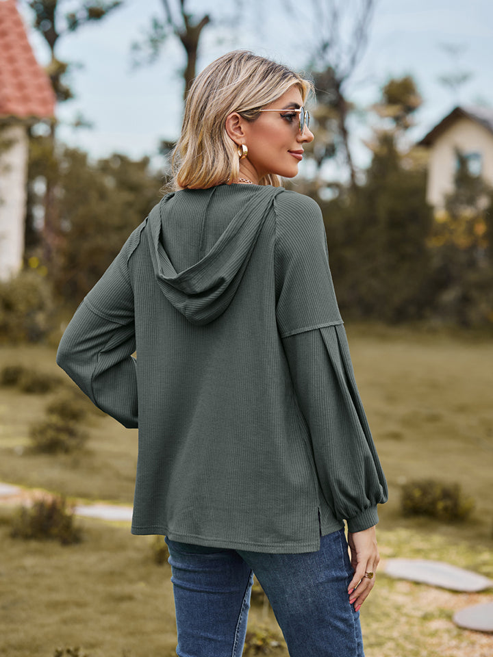 Full Size Dropped Shoulder Button-Down Hoodie