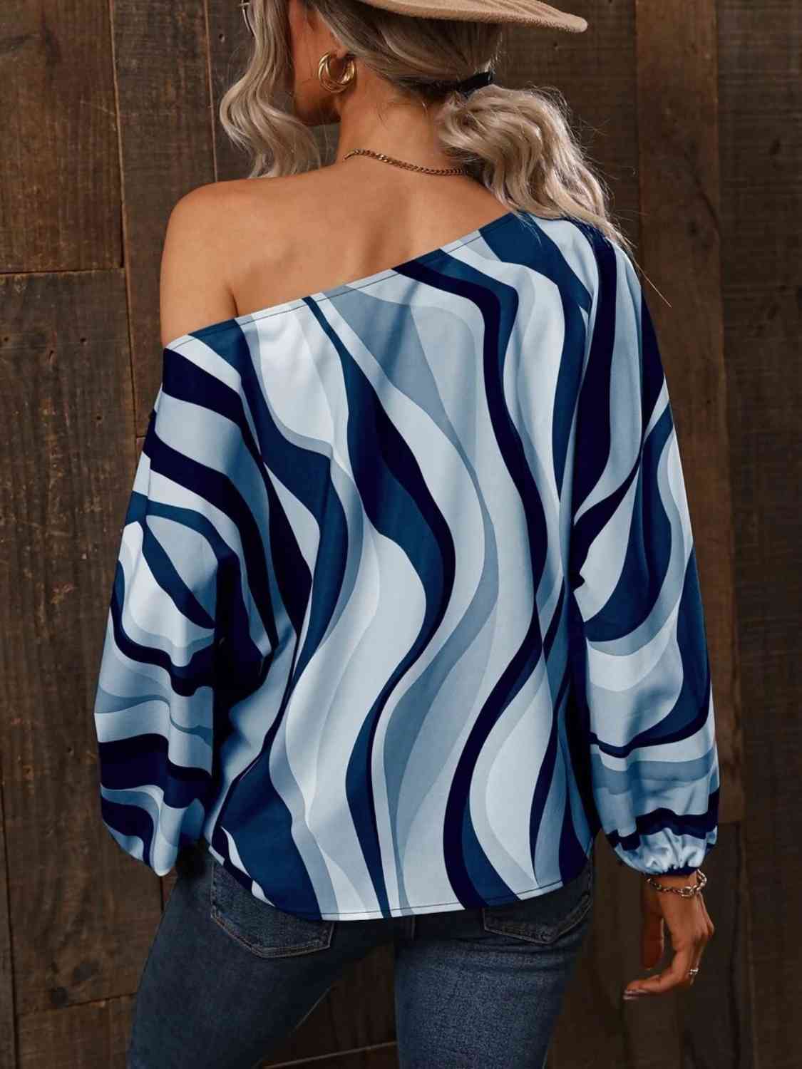 Full Size Printed Boat Neck Blouse