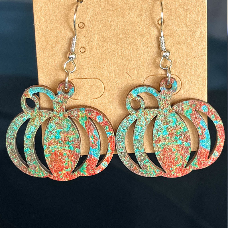 Wooden PUMPKIN Dangle Earrings