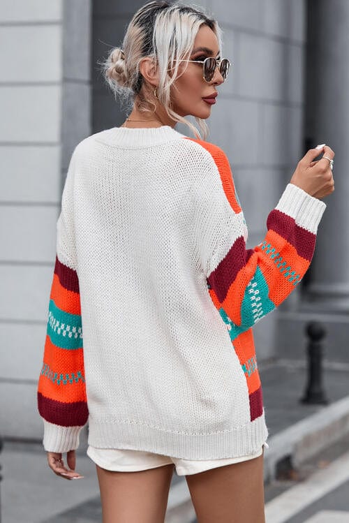 LoversLane Striped Round Neck Multi Colored Long Sleeve Sweater