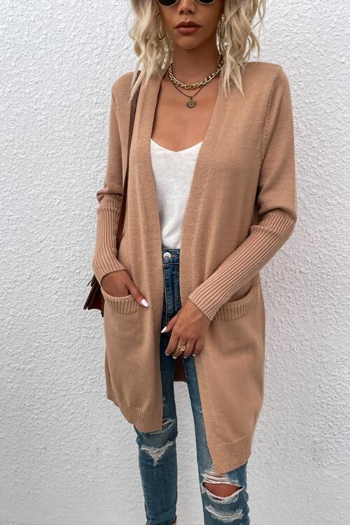 Fashion Mood Open Front Long Sleeve Cardigan with Pockets