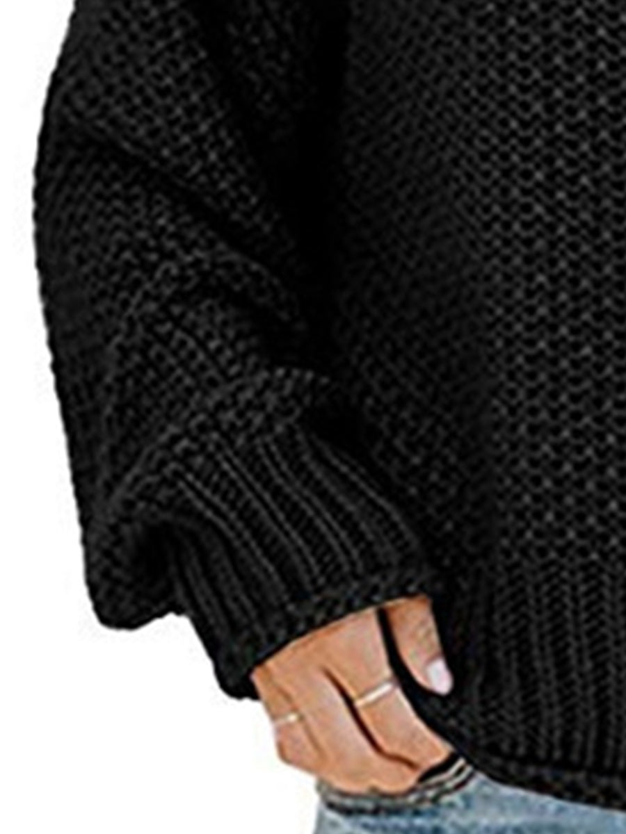 Moderate Stretch Turtleneck Dropped Shoulder Sweater