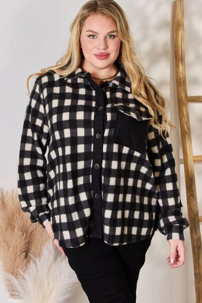 Hailey & Co Full Size Black Plaid Button Up Jacket