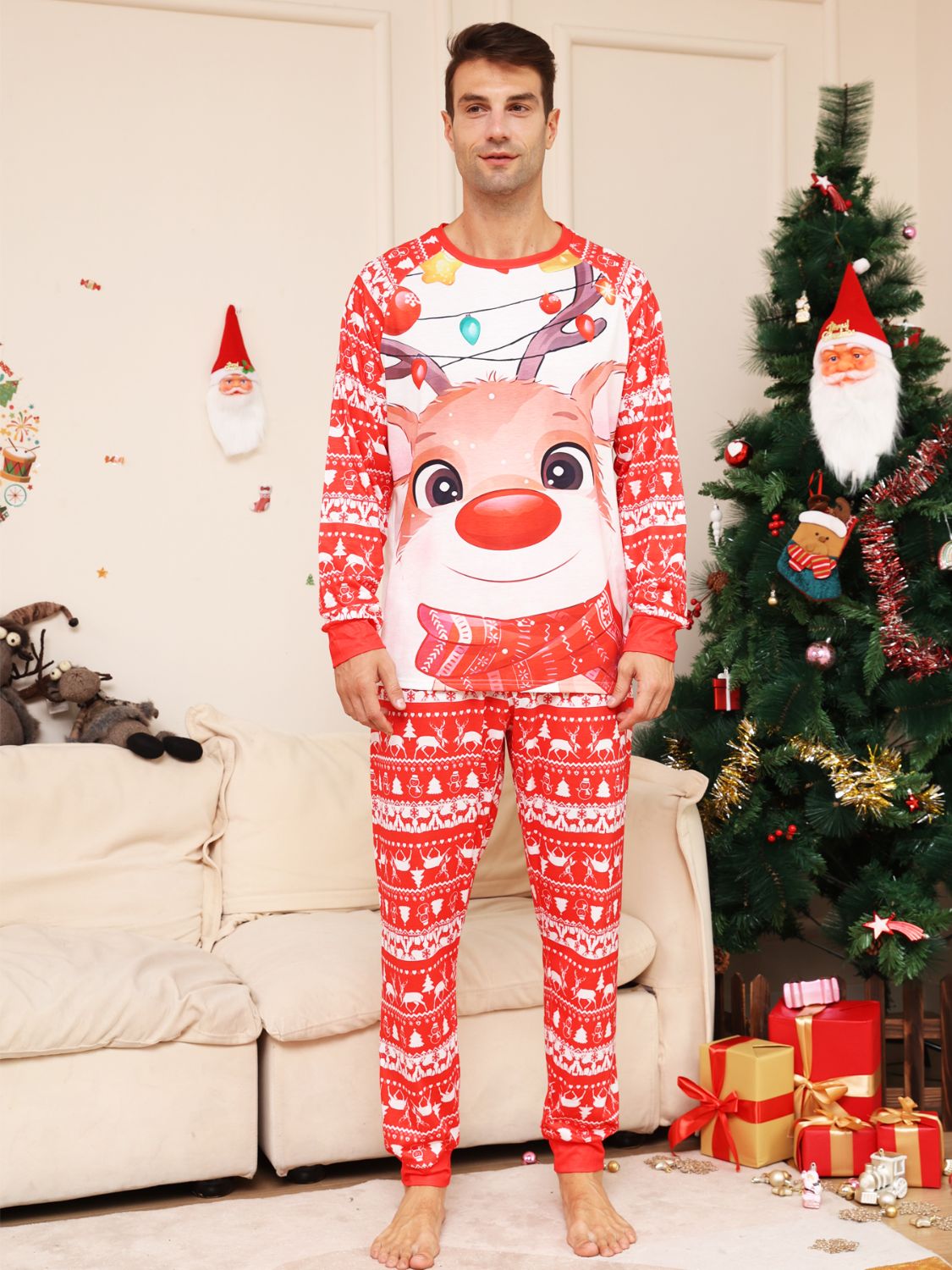 UNISEX ADULT PJ Full Size Christmas Long Sleeve Top and Pants Set