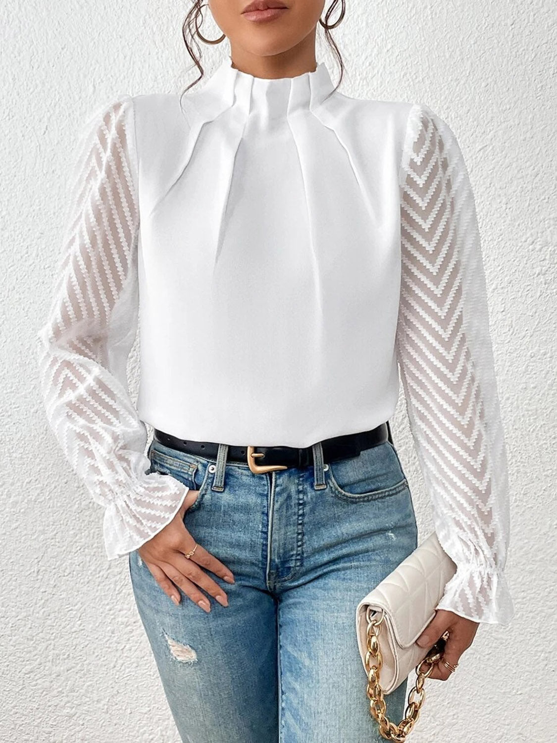 Full Size Mock Neck Flounce Sleeve Blouse