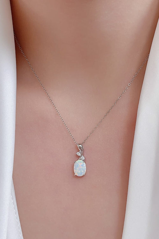 Women's Opal Oval Pendant Chain Necklace