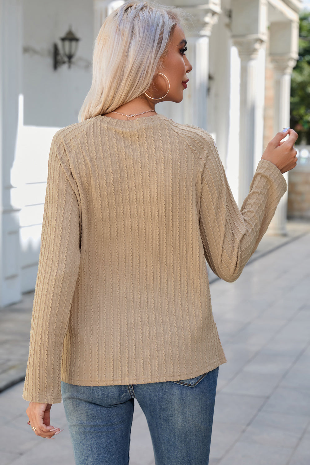 Adelisa & Yehn Round Neck Raglan Sleeve Ribbed Blouse