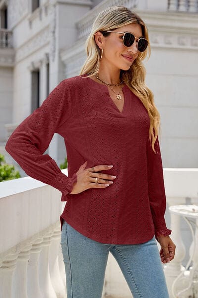 Laura Jay Eyelet Notched Lantern Sleeve T-Shirt