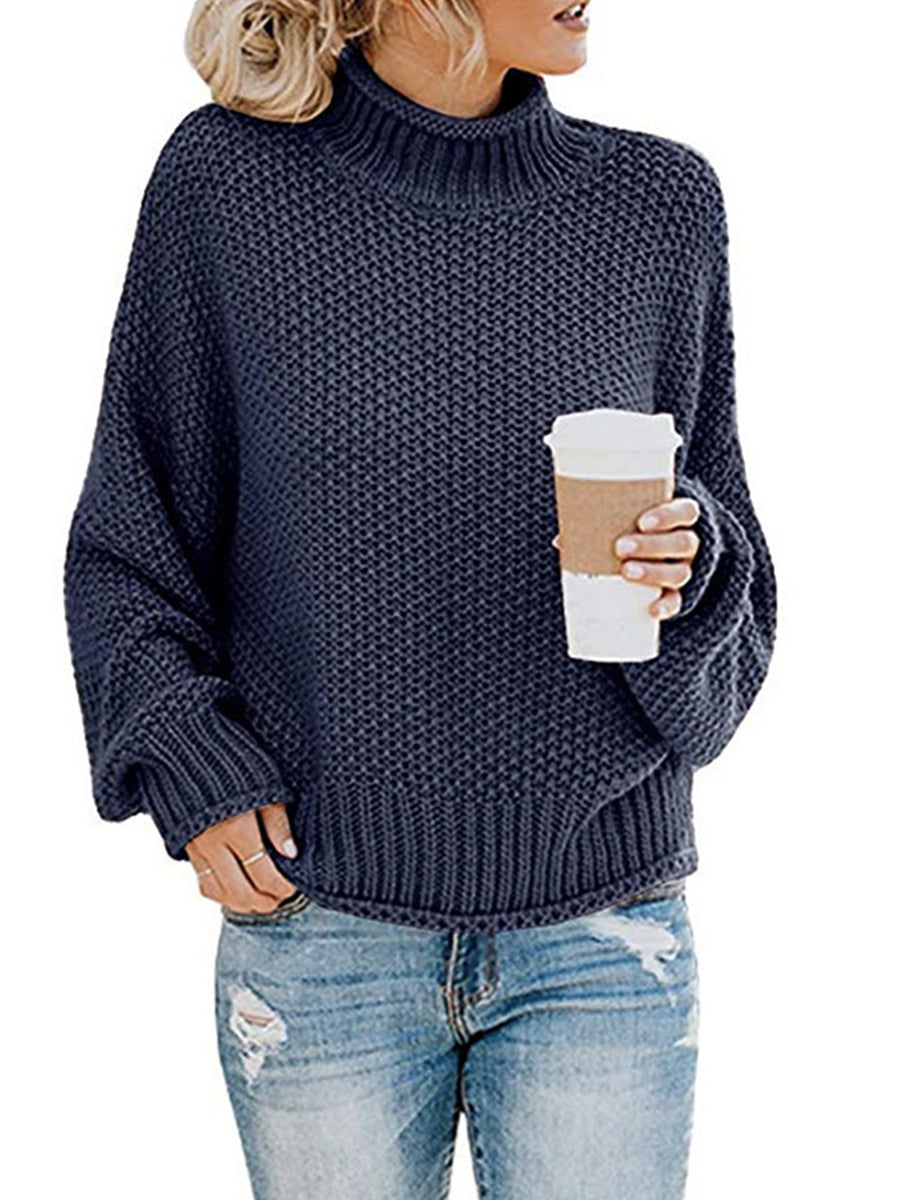 Moderate Stretch Turtleneck Dropped Shoulder Sweater