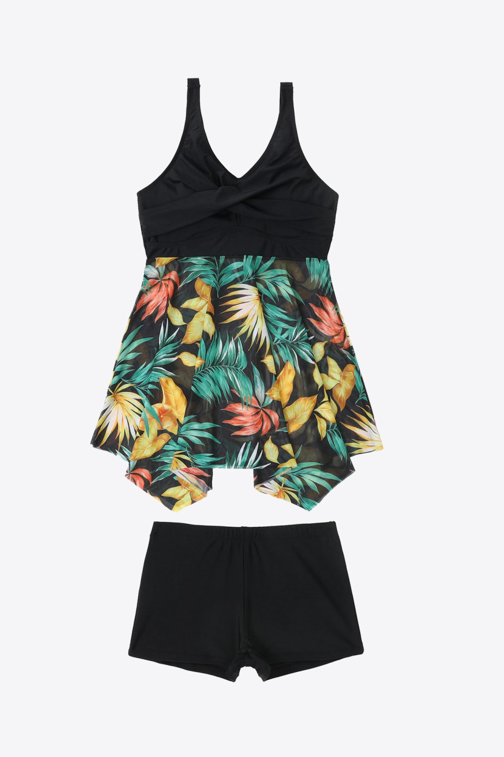 Women's Plus Size Floral Two-Tone Asymmetrical Hem Two-Piece Swimsuit