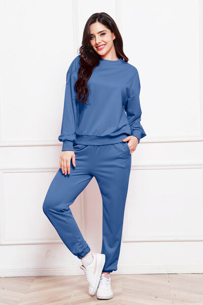 Comfy n' Cozy Round Neck Long Sleeve Sweatshirt and Pants Set