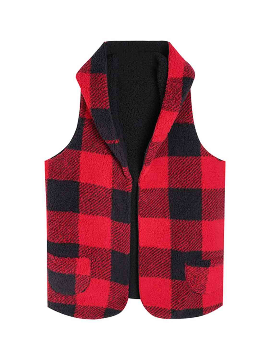 Deep Red Plaid Hooded Vest