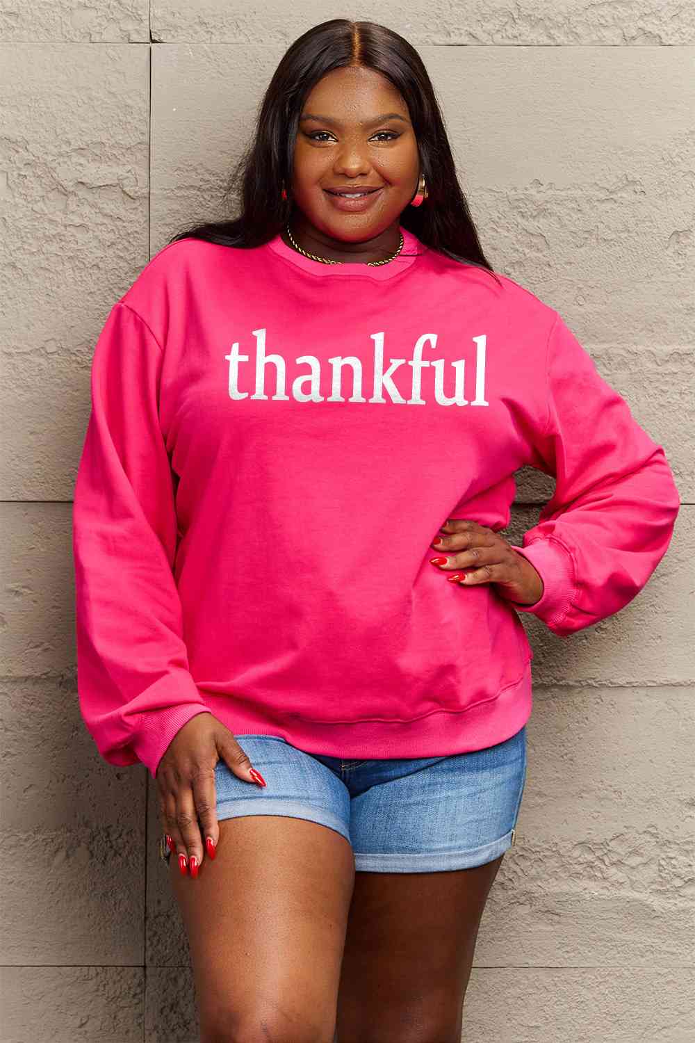 Simply Love Full Size Thanksgiving THANKFUL Graphic Sweatshirt