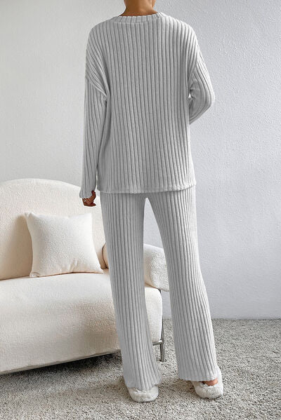 NotSoBasic Ribbed V-Neck Top and Pants Lounge Set