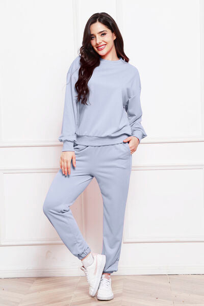 Comfy n' Cozy Round Neck Long Sleeve Sweatshirt and Pants Set