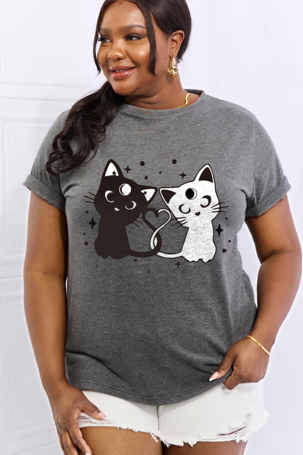 Simply Love Full Size Halloween Cats Graphic Cotton Tee