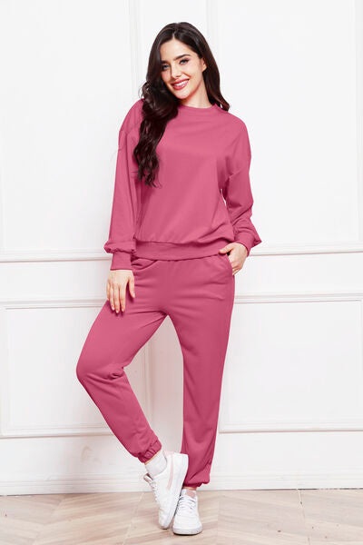 Comfy n' Cozy Round Neck Long Sleeve Sweatshirt and Pants Set