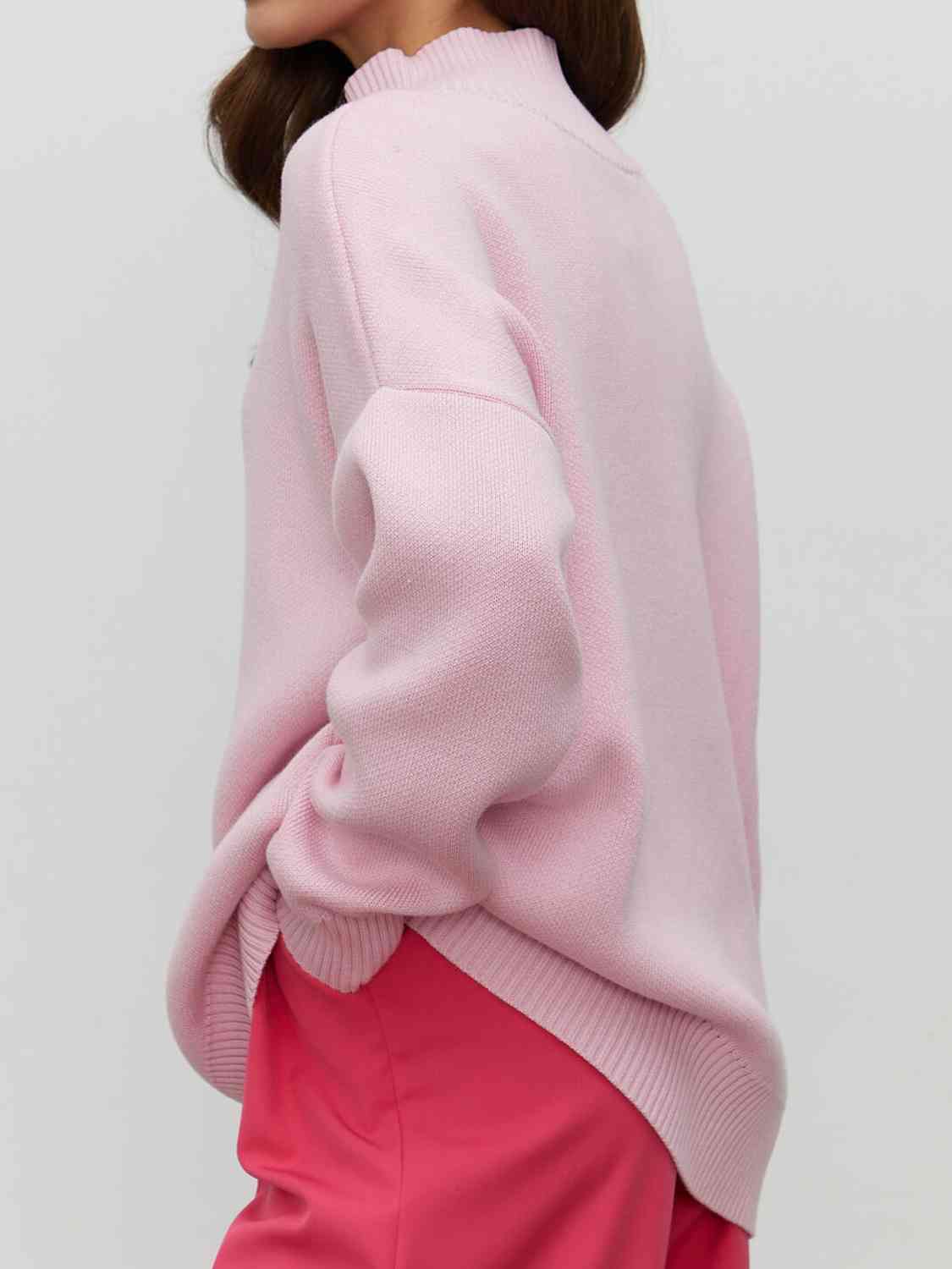 One Size Mock Neck Dropped Shoulder Sweater